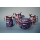 A Maling ware caddy, water jug and two chintz jugs (4)