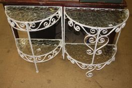 Two metalwork and glass side tables