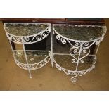 Two metalwork and glass side tables