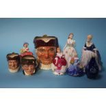 Three Royal Doulton Character jugs, Doulton figures etc.