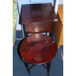 A mahogany campaign style folding table and a mahogany sewing box