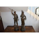A pair of large spelter figures of Fisher folk, approx. 60cm height