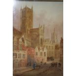 Pair, E. Nevil, watercolour, signed, 'Ghent Cathedral' and 'Rheims', 28 x 19cm