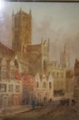 Pair, E. Nevil, watercolour, signed, 'Ghent Cathedral' and 'Rheims', 28 x 19cm