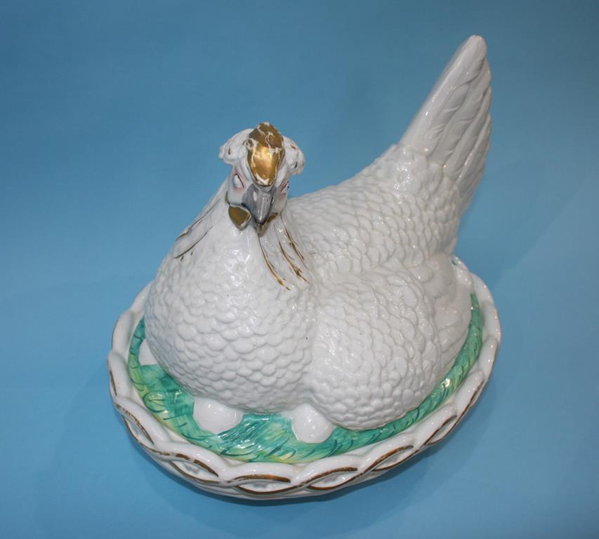 A Victorian giant Staffordshire pottery hen on basket egg tureen, 39cm length - Image 14 of 14