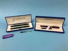 A Waterman fountain pen with 18ct nib and a boxed Waterman fountain pen and ball point pen set