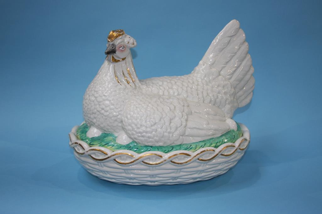 A Victorian giant Staffordshire pottery hen on basket egg tureen, 39cm length - Image 13 of 14