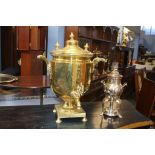 A large brass Samovar and a silver plated Samovar