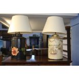 Two metal and painted table lamps