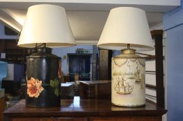 Two metal and painted table lamps