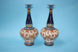 Pair of Doulton Lambeth Slaters patent vases, 41cm height