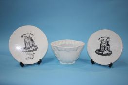 Two butter plates 'H.Gutteridge, 33 Westgate Road, Newcastle' and a jelly mould