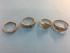 Four 9ct gold dress rings, 10g