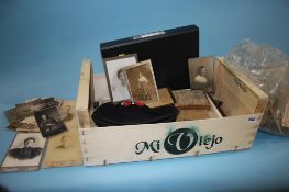 Box of assorted including Carte Du Viste, beer mats, photographic plates etc.