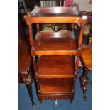 A 19th century mahogany three tier what not, with single drawer