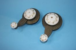 Two brass and porcelain winding handles