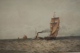 William Thomas Nichols Boyce, watercolour, dated 1909, 'Paddle steamer and Sail ships at sea', 35