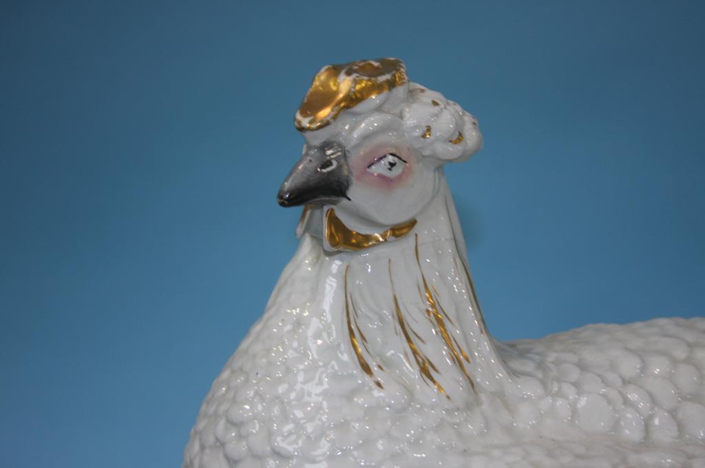 A Victorian giant Staffordshire pottery hen on basket egg tureen, 39cm length - Image 12 of 14