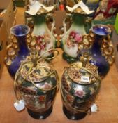 Pair of lamps and various vases