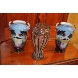 A pair of vases and a glass vase with metal mounts (3)