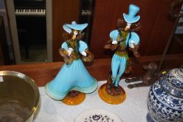 Two Murano amber and turquoise glass figures