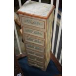 Narrow painted chest of seven drawers