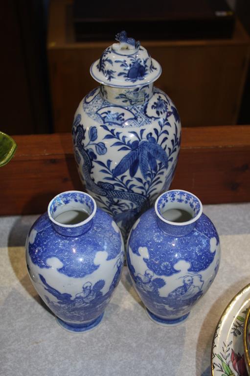 A small pair of Chinese vases and a larger vase