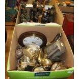 Two boxes of assorted, including spelter figure etc.