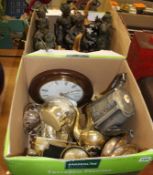 Two boxes of assorted, including spelter figure etc.