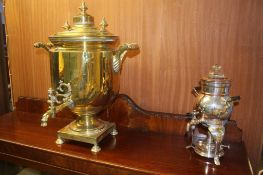 A brass samovar and a coffee pot