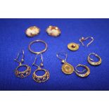 9ct gold ring, gold mounted cameo earrings etc.