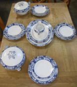 A blue and white dinner service