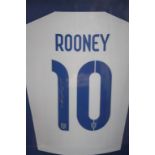 Framed, signed Wayne Rooney England shirt