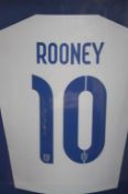 Framed, signed Wayne Rooney England shirt