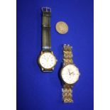 Two gents wristwatch and a 1/2 dollar coin