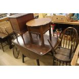 Ercol table, four chairs, mirror, oak sewing box etc.