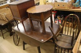 Ercol table, four chairs, mirror, oak sewing box etc.