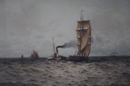 William Thomas Nicholas Boyce, watercolour, vessels at sea, 35 x 51cm