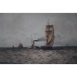 William Thomas Nicholas Boyce, watercolour, vessels at sea, 35 x 51cm