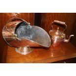 Copper coal scuttle and kettle