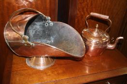 Copper coal scuttle and kettle