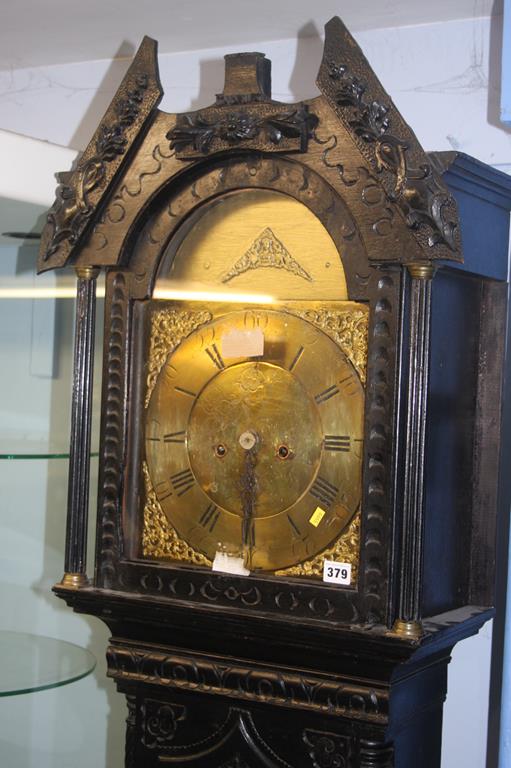 Oak long case clock, with brass dial, 8 day movement, by Mosley of Cumberworth