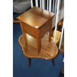 Oak sewing box and Edwardian occasional table