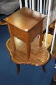 Oak sewing box and Edwardian occasional table