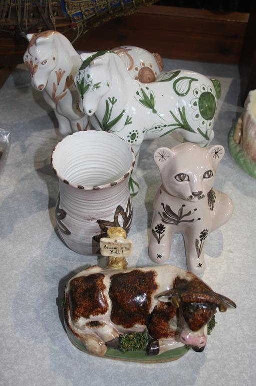 A quantity of Rye pottery horses, a cat etc.