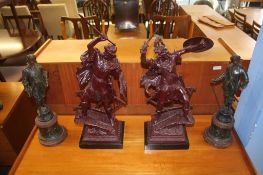 Two pairs of spelter figures
