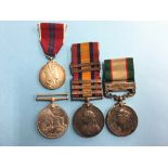 A South Africa medal with 4 bars, awarded to 2805 Pte J. Hill, Derby Regiment, India medal with