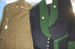 Two Army Dental Corp jackets and trousers, two Dental Corp caps and a World War II Zuckerman helmet