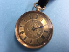 A small pocket watch with 14ct gold outer case (stamped 14k)