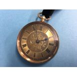 A small pocket watch with 14ct gold outer case (stamped 14k)